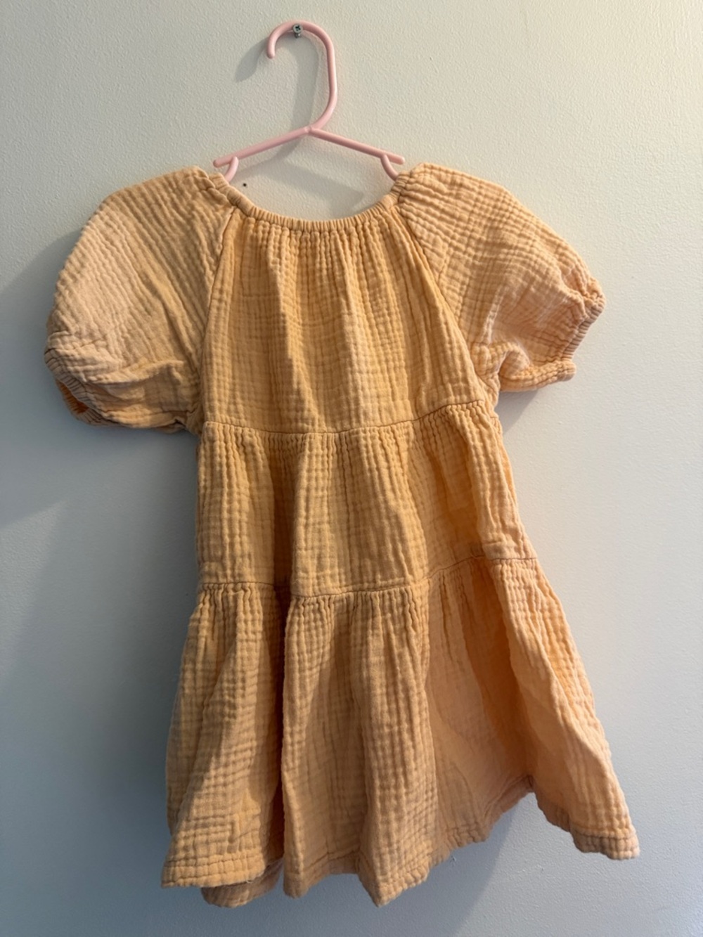 wonder nation Peach Tiered Cotton Dress with Puff Sleeves